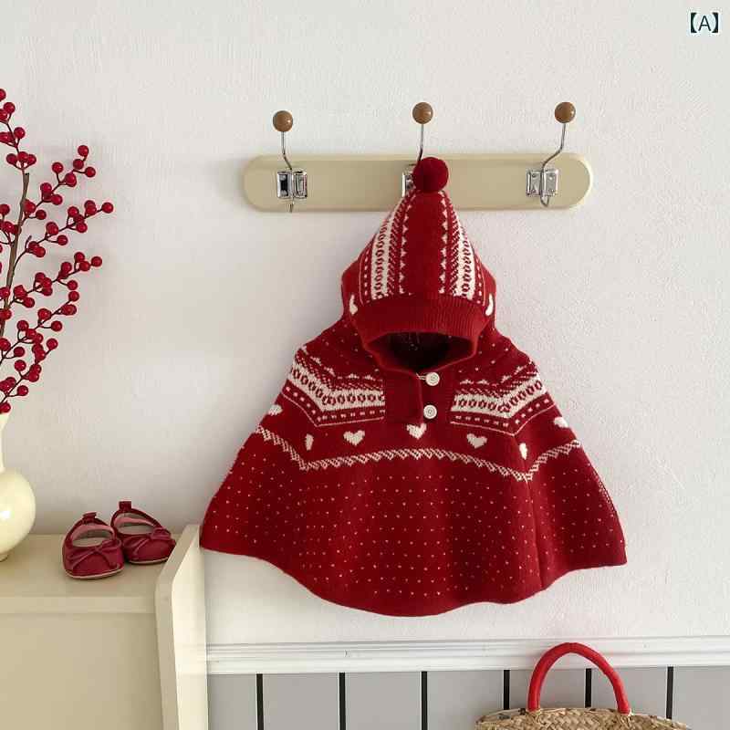 かわいいい ケープ ベビー服 クリスマス ベビー ケープ 女の子用 秋冬 フード付き 防風 コート 新年 プ..