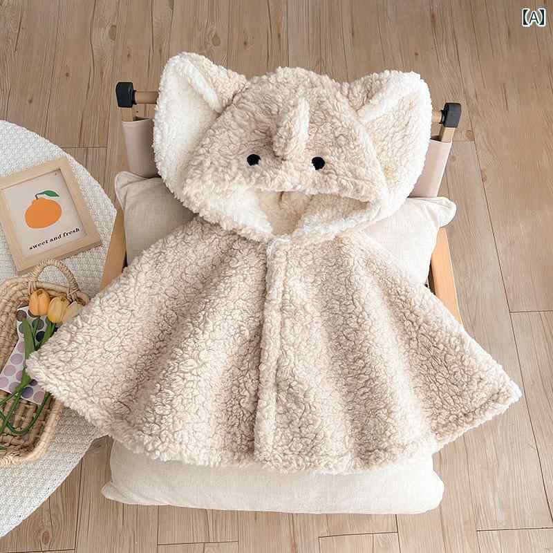 かわいいい ケープ ベビー服 秋冬 ベビー マント 冬服 お出かけ用 男の子と 女の子 ベルベットの ショ..