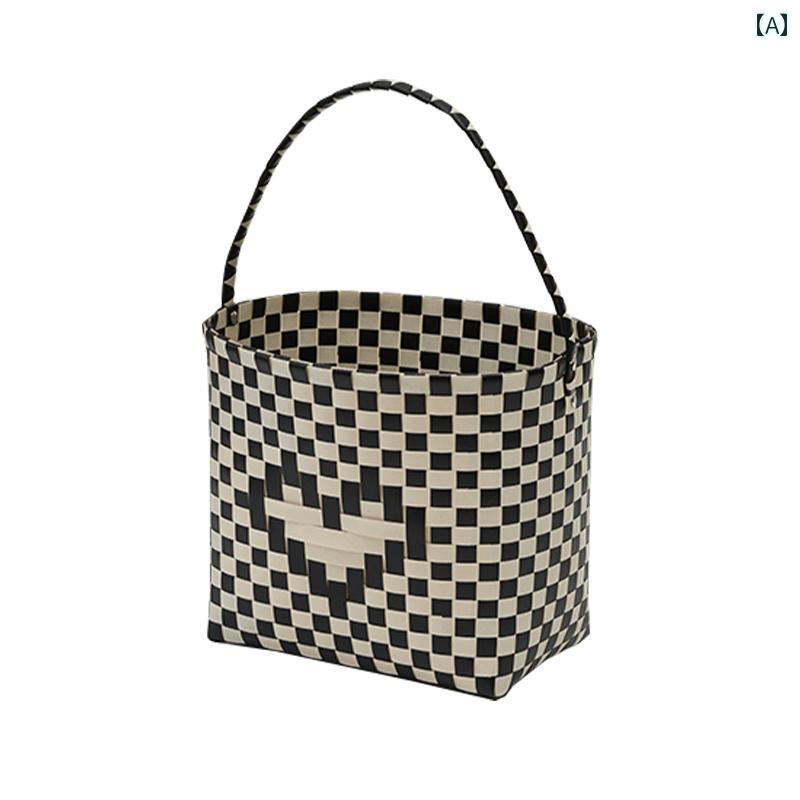 かごバッグ バスケット かわいい 織物 収納 バスケット イン スタイル ポータブル バッグ ピクニック 用品 ファッション ショッピング 野菜 2024