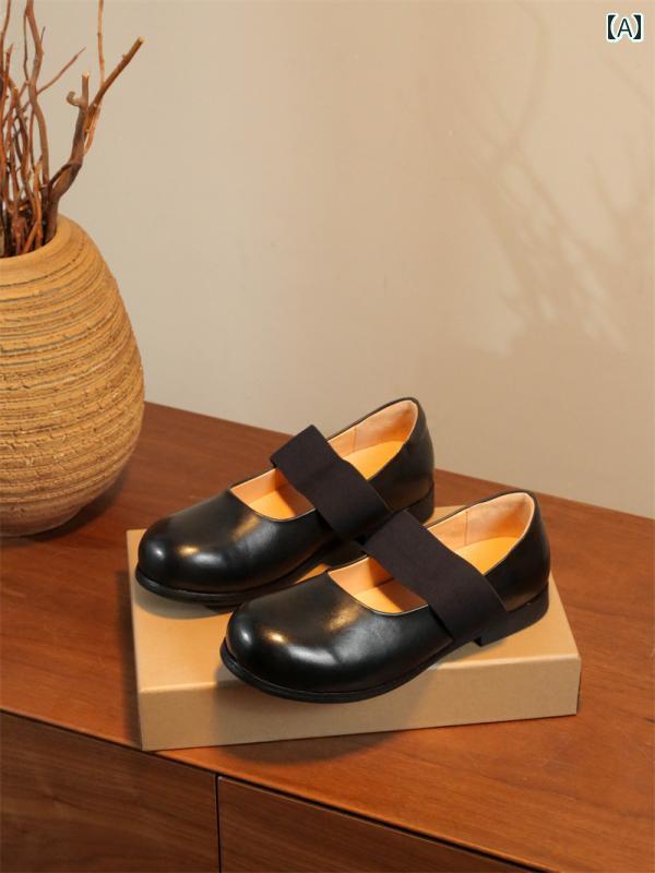 バレエ シューズ レディース 2025年 レトロフレンチ バレエ シューズ レディースシューズ オールド ウォッシュド ホース レザー フラット メリージェーン スモール レザーシューズ