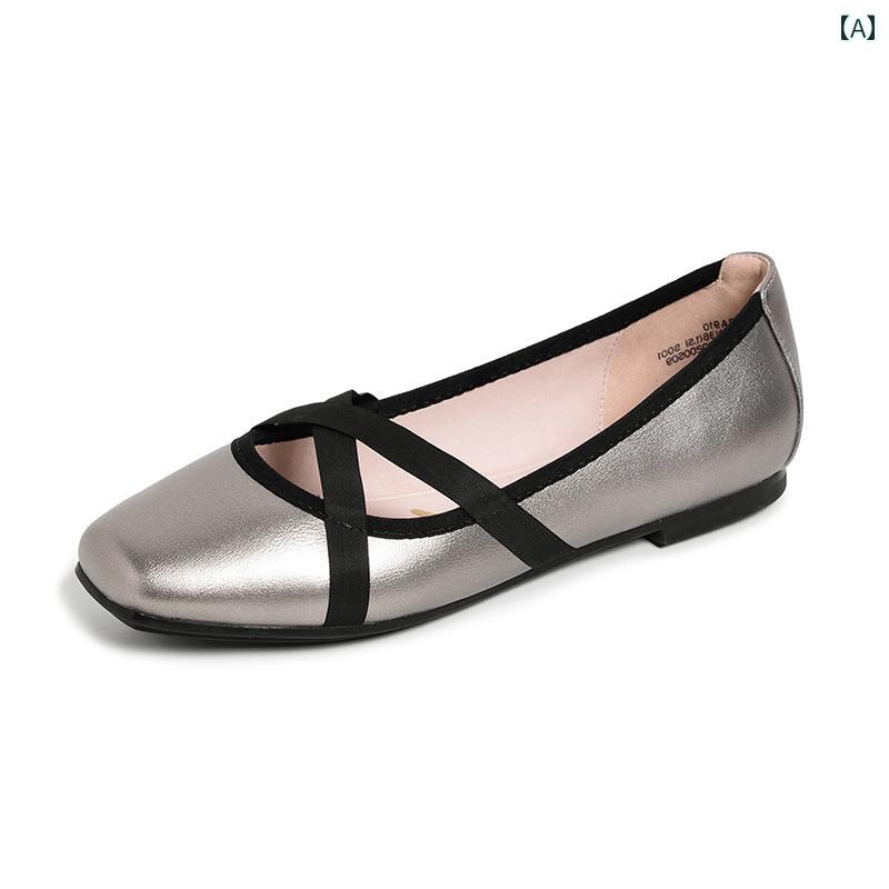 バレエ シューズ レディース REEMOOR クラシックでの バレエ ソフト ソール エッグロール シューズ 浅めの スクエアトゥの レディースシューズ