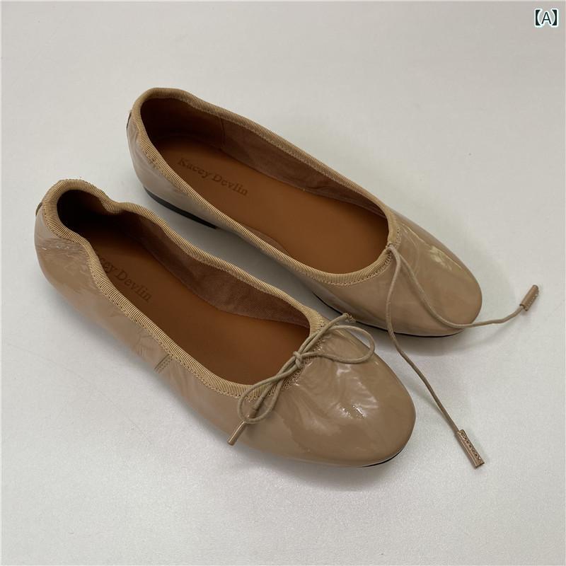 バレエ シューズ レディース デフ リン レディースシューズ 革 スクープ シューズ レディース ボウ ソ..