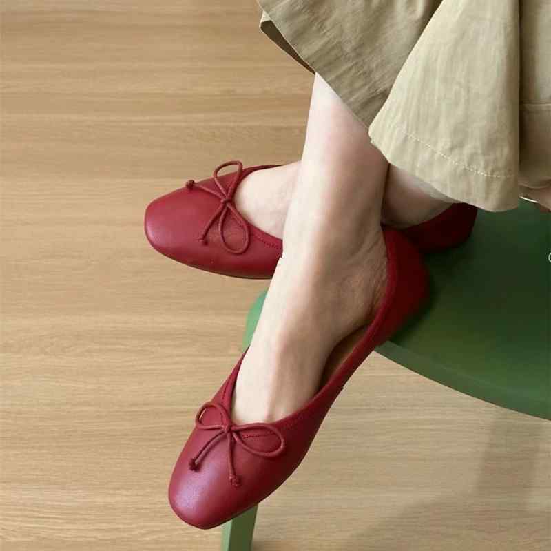 バレエ シューズ レディース 女性用 革 フレンチ バレエ パンプス 小さい 赤い 靴 おばあちゃん用 スリッポン フラット シューズ ソフト ソール カジュアル