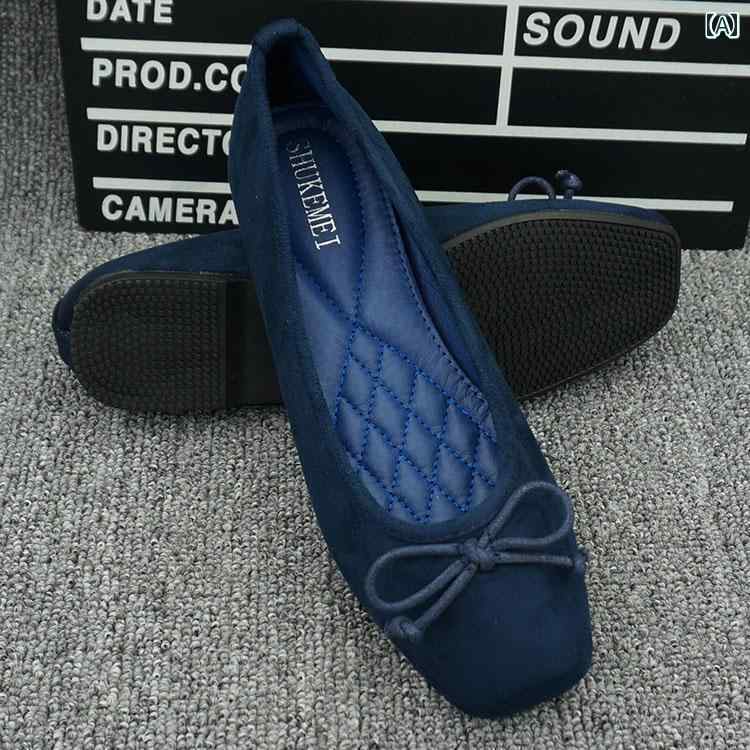 バレエ シューズ レディース 2024 ソフトスエード バレエ シューズ フラット 韓国 秋冬 スクエアトゥ ..