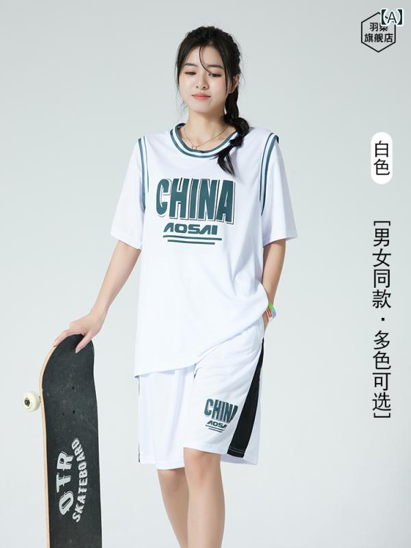 バスケスタイル レディース 半袖 ジャージ レディーススーツ フェイク ツーピース 速乾 バスケットボー..