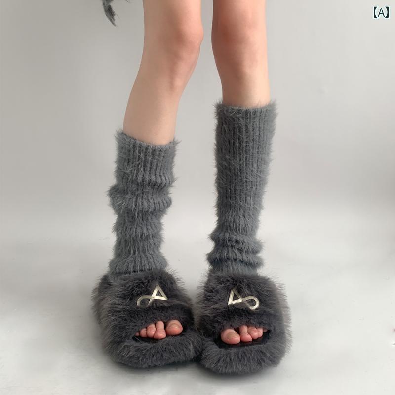 レッグウォーマー カバー レディース 夜間 指導 室 グレー ソックス レディース 秋冬 ふくらはぎ 暖かい 厚手 パイルソックス スリム プラッシュ ニット レッグカバー