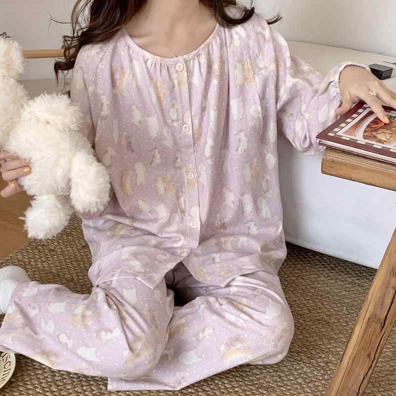 パジャマ レディース 大きいサイズ マタニティ 授乳服 春秋 綿100％ 授乳口付 ルームウェア 部屋着 産後 産前 出産準備 胸パッド付 薄手 ゆったり 体型カバー 着痩せ お腹周りカバー 接触冷感 通気性 吸湿速乾 肌に優しい コットン 長袖 クルー