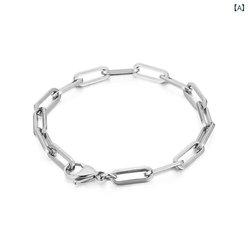 ラグジュアリー チタン ブレスレット チタン 鋼 色褪せにくい スクエア ループ チェーンブレスレット ..