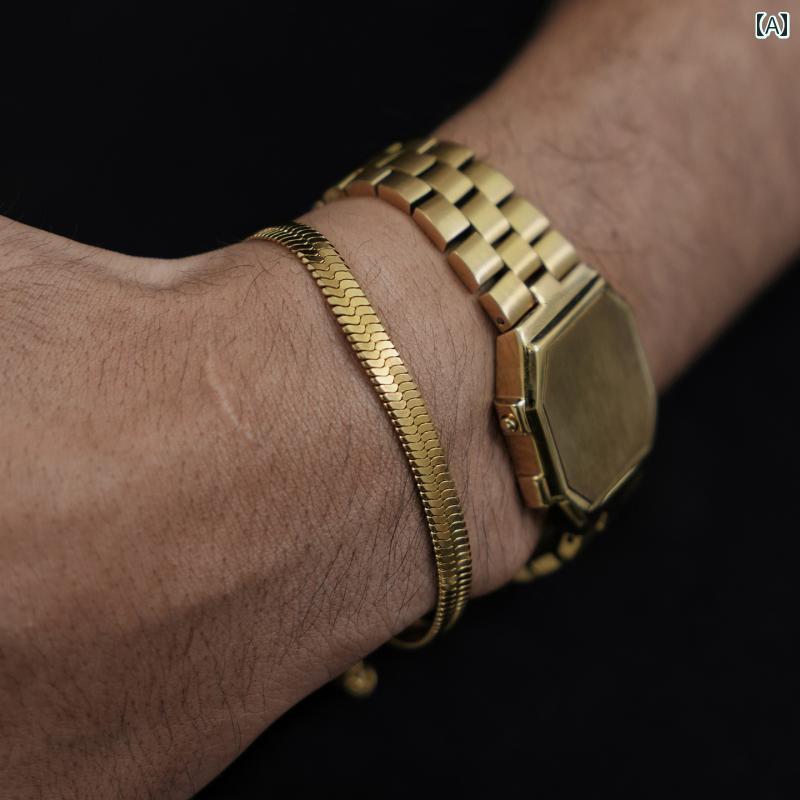 ラグジュアリー チタン ブレスレット SAZ 薄型 18 K 電気 メッキ ゴールド スネーク ボーン ブレスレット メンズ 通勤 シンプル 万能 チタン 鋼 ...