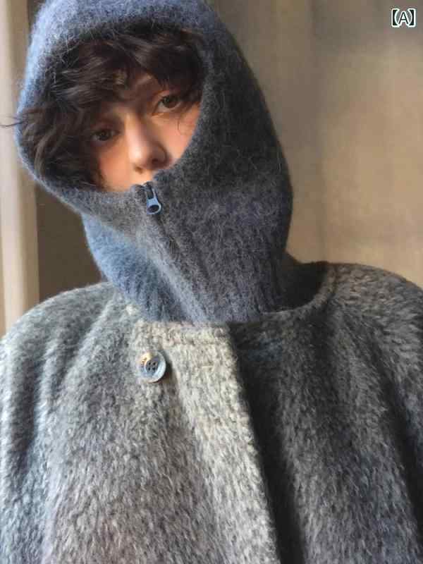 バラクラバ おしゃれ 帽子 女子 グレーの 防寒 帽子 バラクラバ レディース 冬 ニット ウール 暖かい ネック バンド カバー 耳 保護