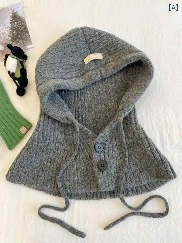 バラクラバ おしゃれ 帽子 女子 重い 小さい ケープ バラクラバ ショール 秋冬 ウール 暖かい ボタン ..