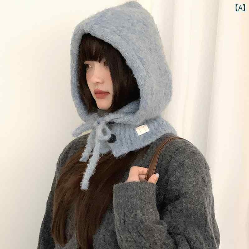 バラクラバ おしゃれ 帽子 女子 韓国 青い バラクラバ 帽子 レディース ウール ブレンド 冬用 暖かい 耳 保護 ニット スカーフ