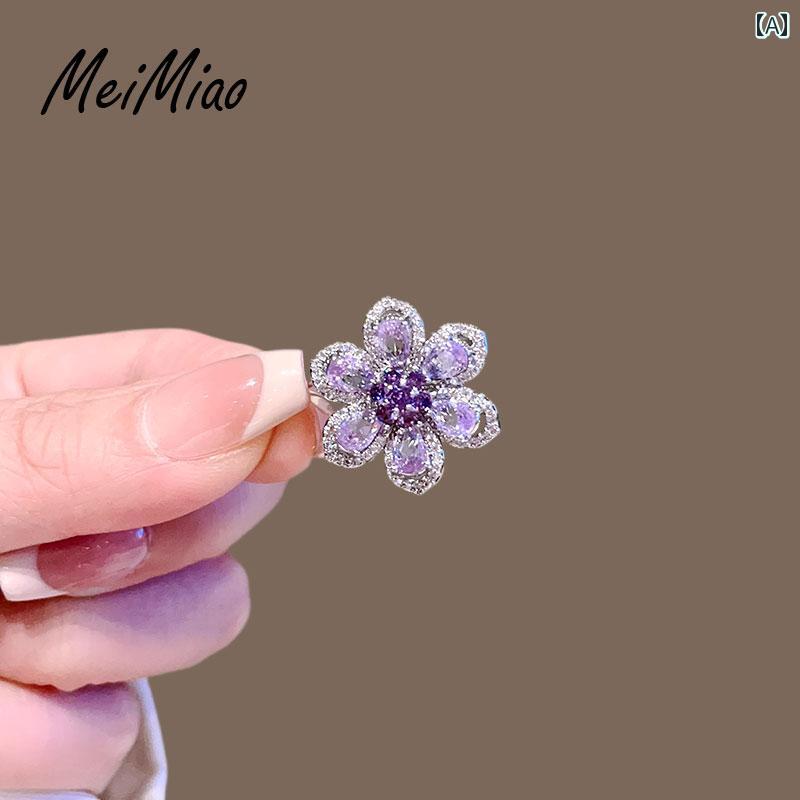 アクセサリー ブローチ レディース 象嵌 紫 ジルコンの 花の ブローチ 高級 ピン 露出 防止 カラー エ..