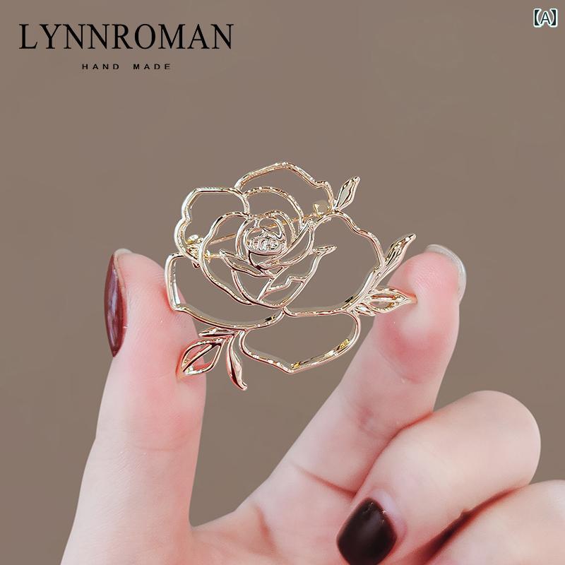アクセサリー ブローチ レディース LYNNROMAN 金色 花 ブローチ 高級 婦人服 アクセサリー ピン コート ジャケット