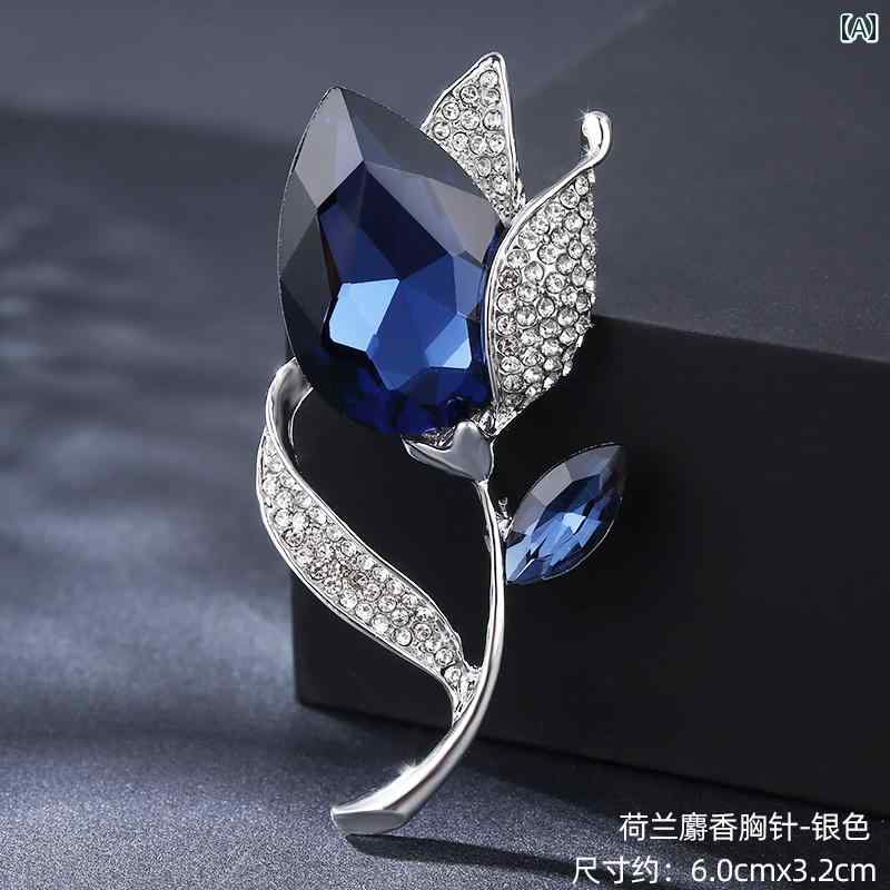 ブローチ レディース コサージュ エレガントで な レディース ブローチ ブルー ラインストーン フェイク クリスタル ピン コート セーター 小さい アクセサ...