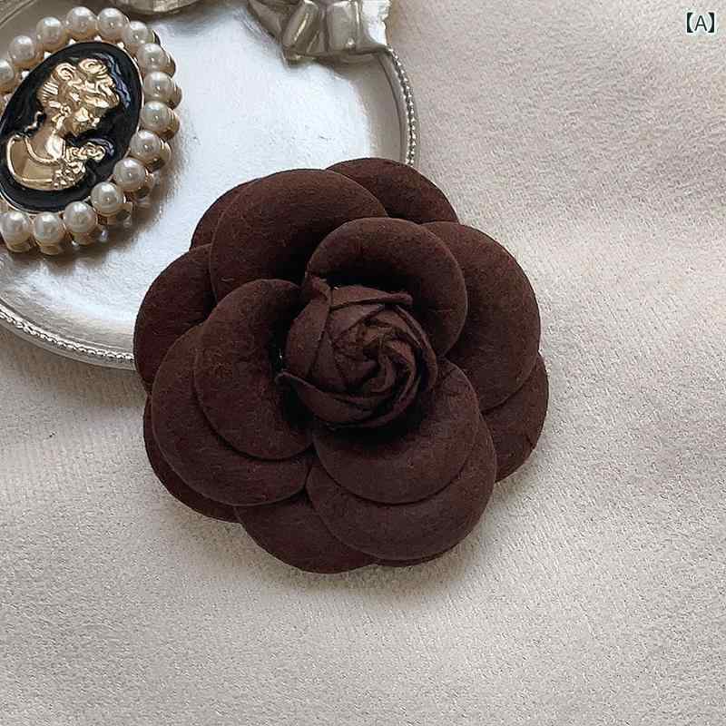 ブローチ レディース コサージュ スタイル エレガント スタイルな 椿 ブローチ パール リボンコサージュ レトロ コーヒー 色の コサージュ