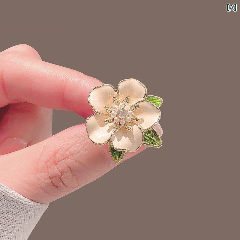 アクセサリー ブローチ レディース フレンチ ドリップ 釉 クチナシの 花の ブローチ フェアリー 露出 ..