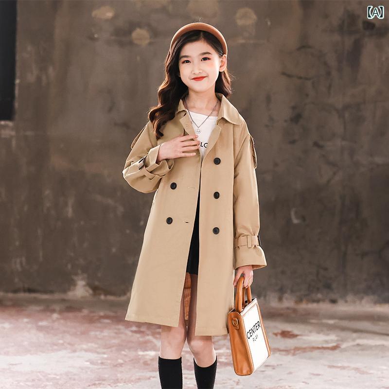 キッズ おしゃれな コート 女の子 トレンチコート 英国 風 2025 スタイリッシュな ミディアム 丈 子供 ..