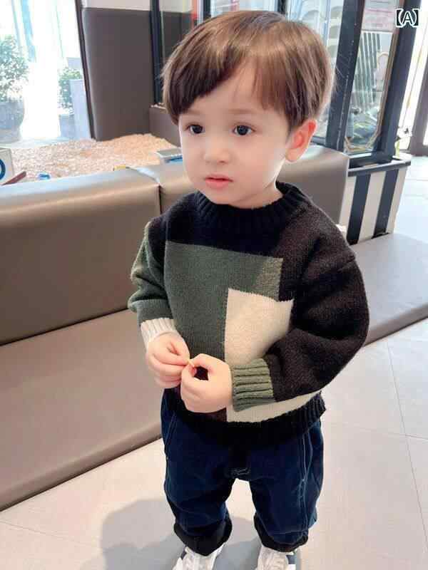 Uネック ニット キッズ 男の子用 セーター プルオーバー ベルベット 素材で 厚手 2...