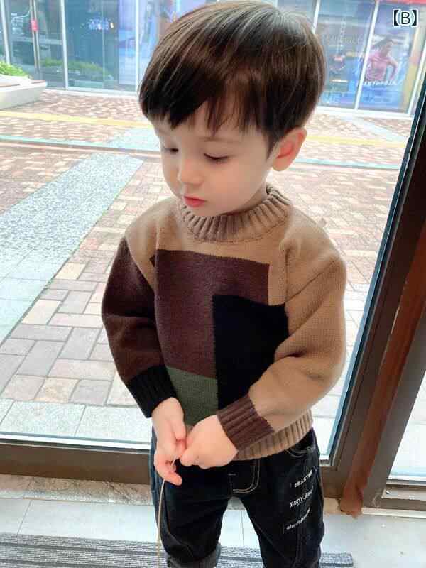 Uネック ニット キッズ 男の子用 セーター プルオーバー ベルベット 素材で 厚手 2...