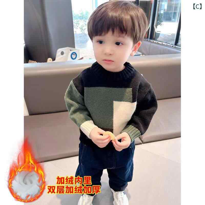 Uネック ニット キッズ 男の子用 セーター プルオーバー ベルベット 素材で 厚手 2...