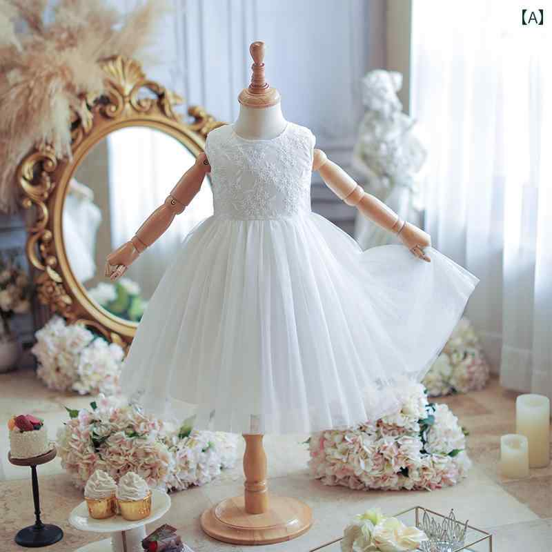 ベビー かわいい ドレス 女の子 2024 夏 白い ドレス 子供の パフォーマンス 服 フラワーガール 幼稚園..