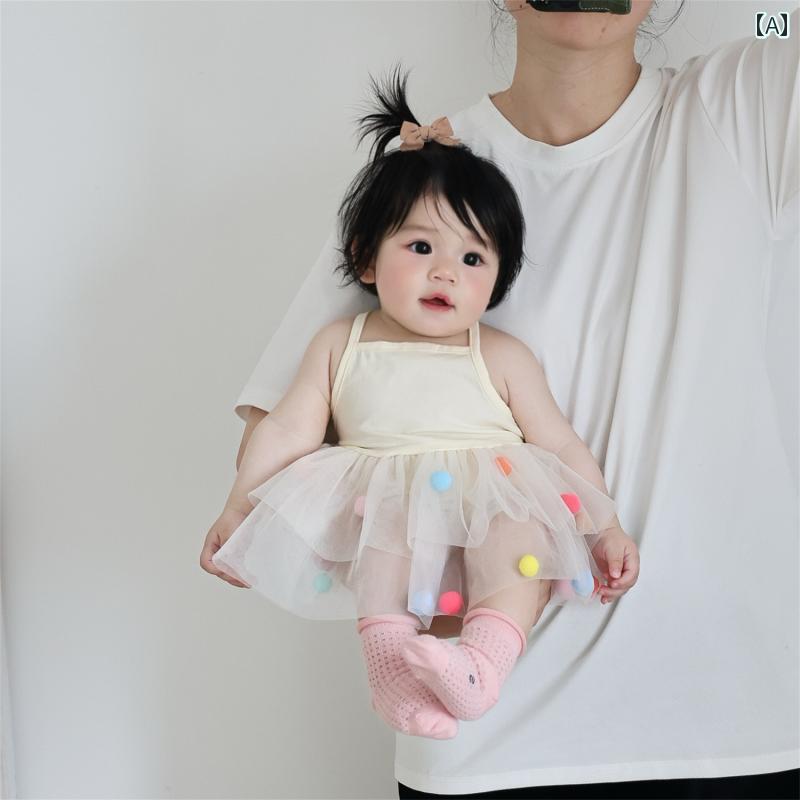 ベビー かわいい ドレス ヌードル ガールズ 服 夏 薄手 ドレス ベビー サスペンダー プリンセス ドレス..
