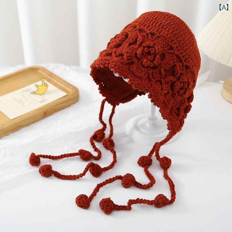 ニット帽 かわいい カジュアル 子供用 帽子 立体 花 ニット 帽 秋冬 女の子 おしゃれ かわいい 厚手 暖..