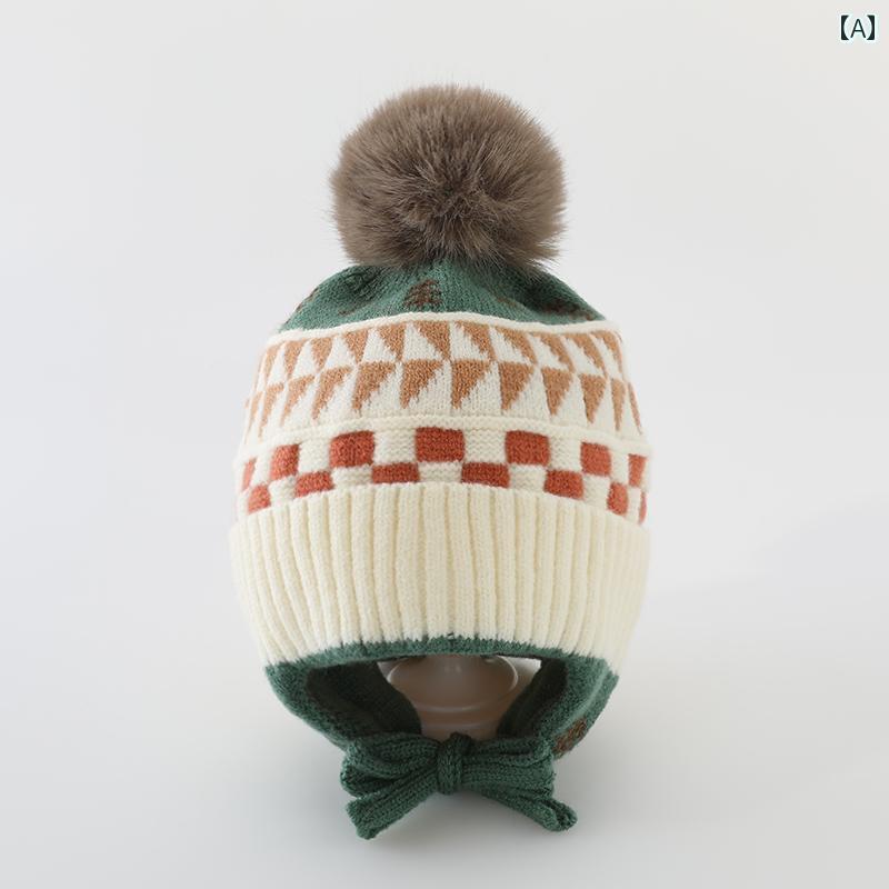 ニット帽 かわいい カジュアル ベビー 帽子 秋冬 スタイル ファッション ウール ボール 耳 保護 ニット..