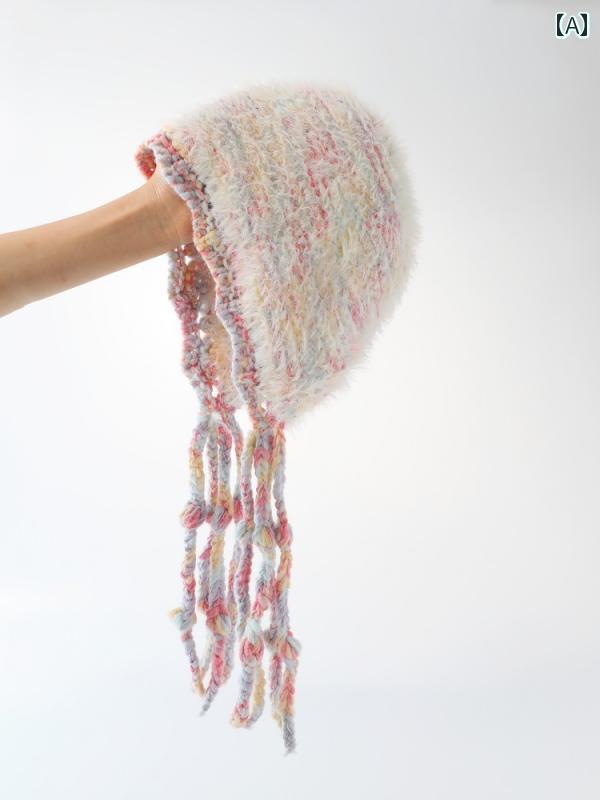 ベビー用 ニット帽 かわいい 女の子 帽子 秋冬 韓国 レインボー タッセル ニット 帽 冬 ウール 赤ちゃ..