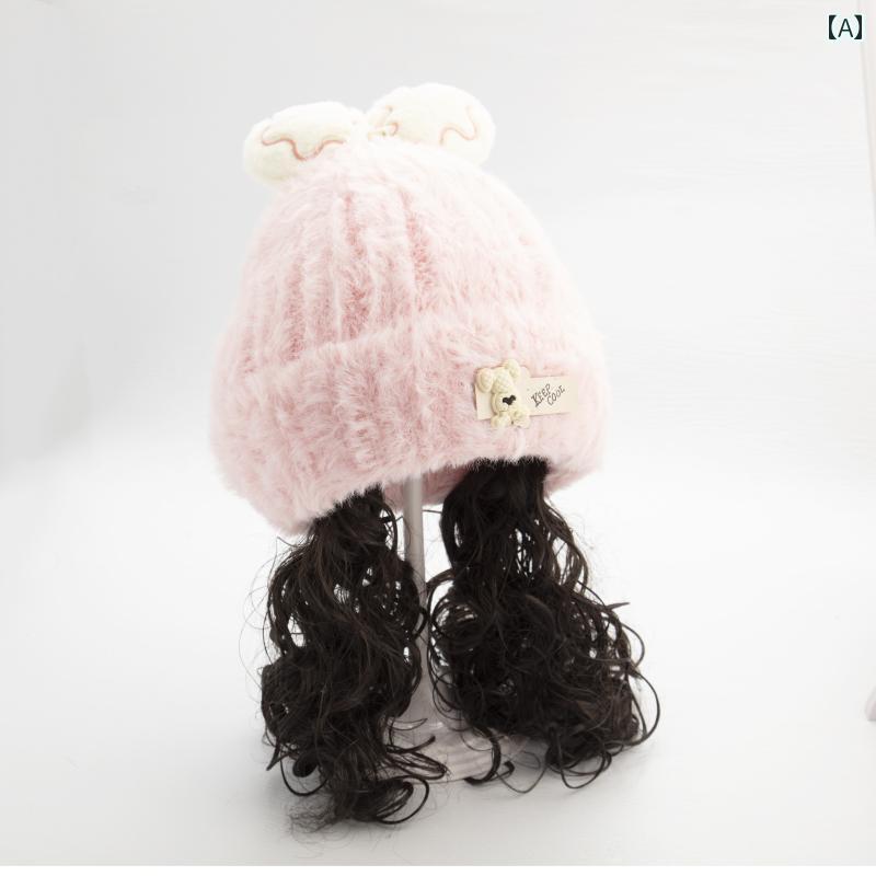 ベビー用 ニット帽 かわいい の プリンセス 秋冬 帽子 子供用 ニット ウィッグ ウール 小さい 女の子 ..
