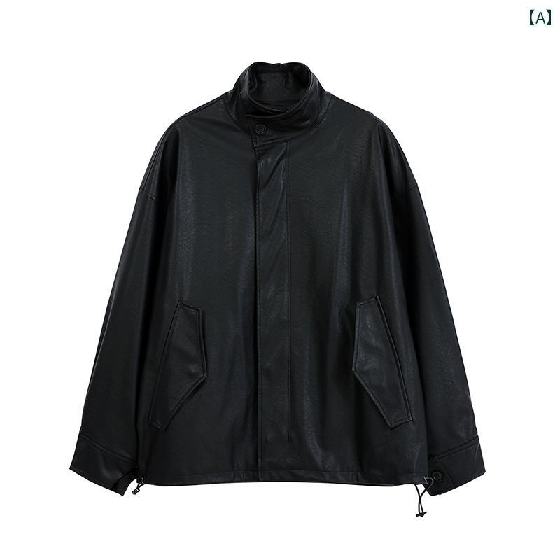 レザー ジャケット 革 メンズ GRNLは ノスタルジックな 雰囲気が 漂う ゆったり シルエット オーバー サイズ スタンドカラー 男女兼用の ビッグ コートです。