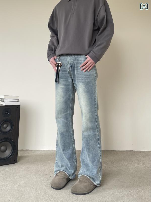 フレア パンツ 男性用 TUIMAO アメリカン レトロ ストリート キャット ウィスカー モンキー ジーンズ ..