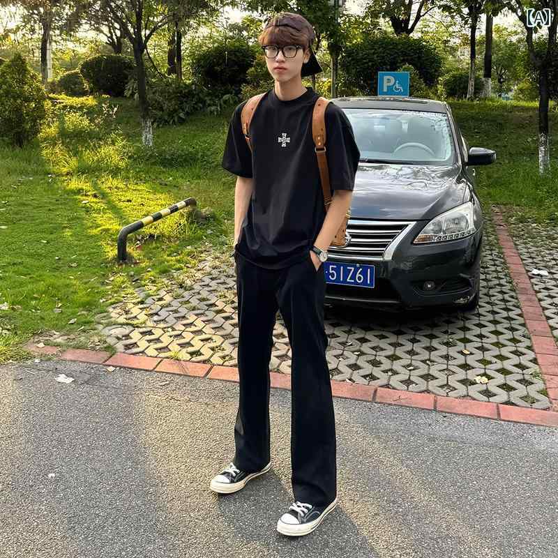 フレア パンツ 男性用 ブラック 冷感 ストレート パンツ メンズ 夏 薄手 アメリカン クロッチ クリーン..