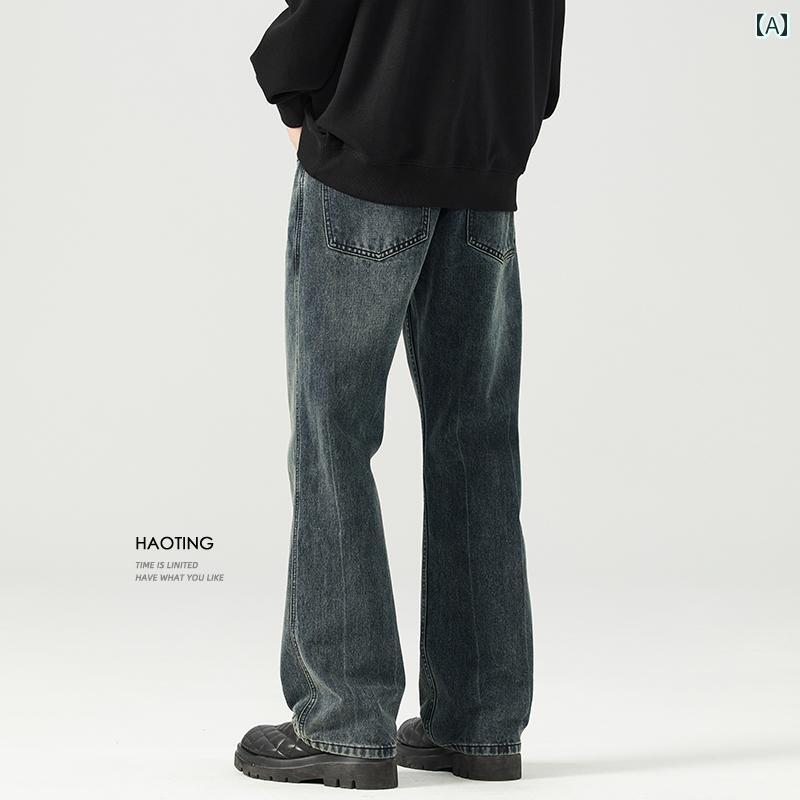 フレア パンツ 男性用 Haoting。 マイクロフレアの レトロ ウォッシュ ジーンズ 春秋 メンズカジュアル ストレート ワイド レッグ パンツ