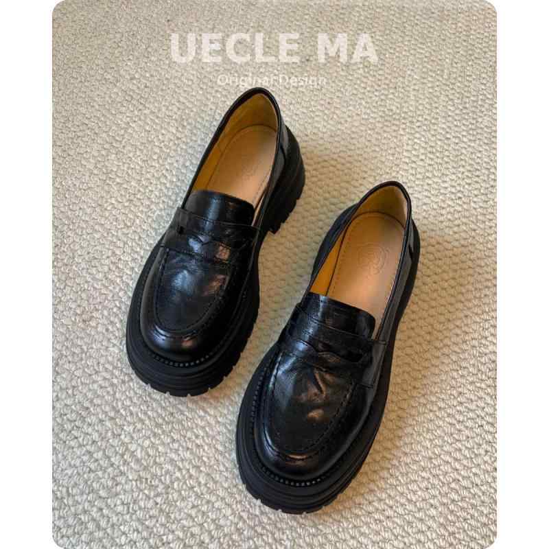 レディース ローファー 革靴 牛革 革靴 厚底 ローファー レディース 春秋 レトロ シングル シューズ ワン ステップ 英国 風 スモール レザーシューズ