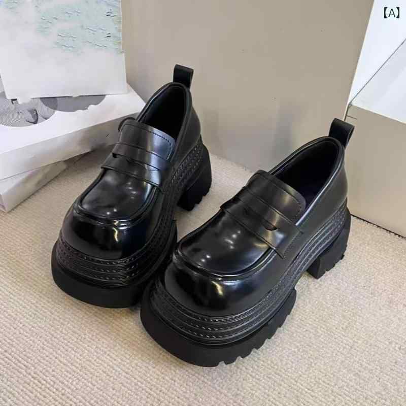 レディース ローファー シューズ 韓国 ビッグ ヘッド プラットフォーム ケーキ 三 層 厚底 20257 CM小 ..