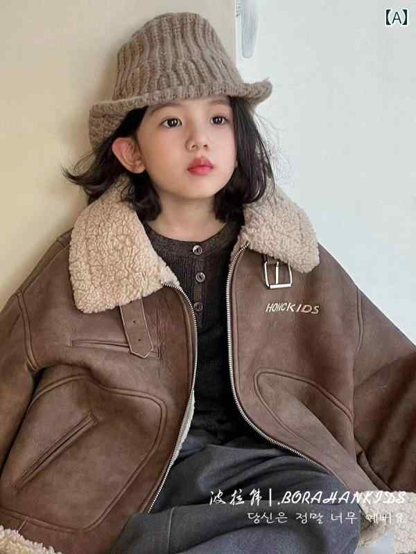 子供用 レザージャケット 女の子 毛皮の コート 2024冬 子供用 ラムウール モーターサイクルレザージャ..