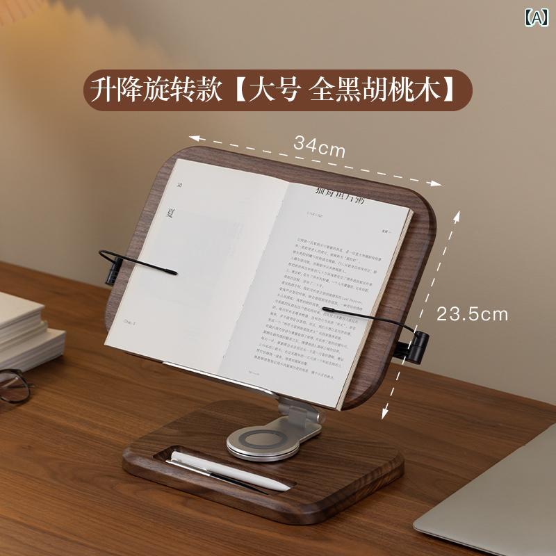 読書 スタンド ラック Fanhan 無垢材 読書 棚 デスク トップ 子供用 昇降 固定 本 ラック ブラックウォ..