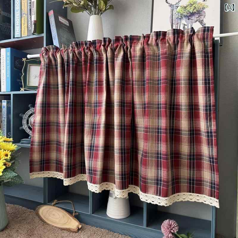 おしゃれ カーテン カフェにも クリスマス 英国 風 コットン＆ リネン ショート カーテン アメリカン レトロ ハーフ ブロッキング キャビネット 寮用