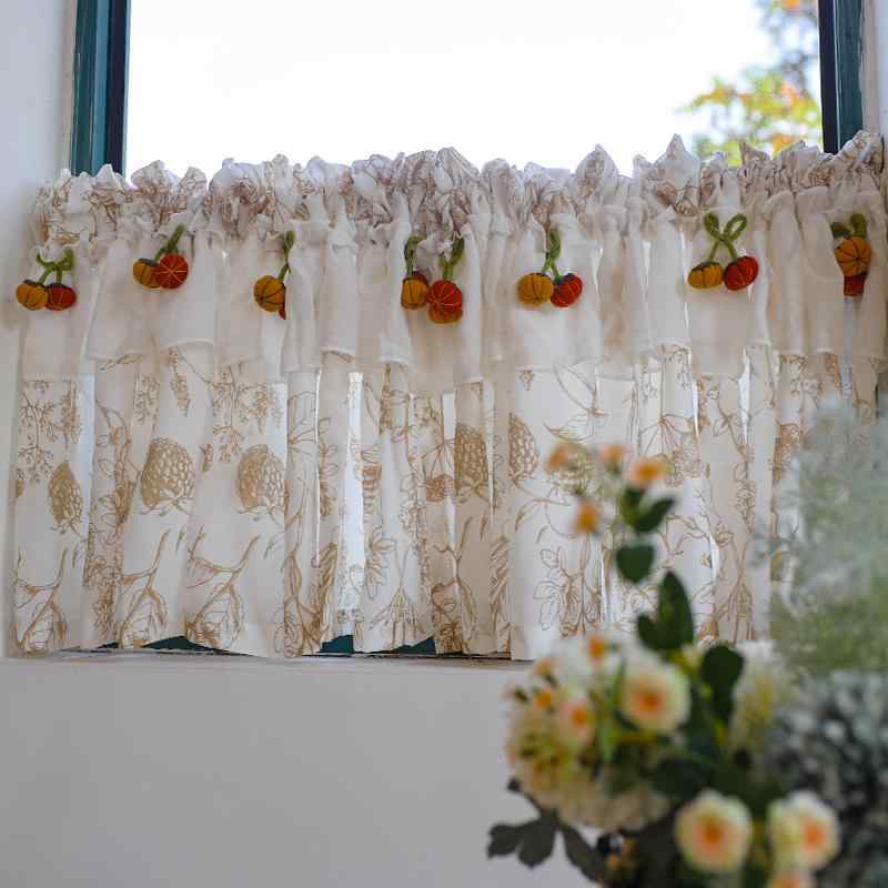 おしゃれ カーテン カフェにも フランスの レトロ ショート カーテン コーヒー ヘッド ハーフ ガーゼ カーテン小 窓 装飾 生地 パンチ フリー