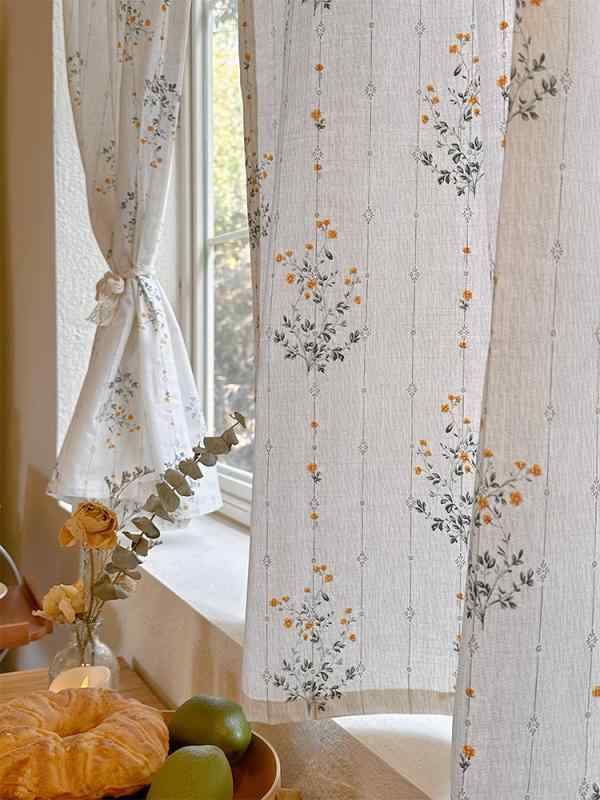 おしゃれ カーテン カフェにも 小さくて さわやか カフェ カーテン レトロ 花柄 デイジー 韓国 仕切り 小 窓用 ハーフ 店舗用 遮 光