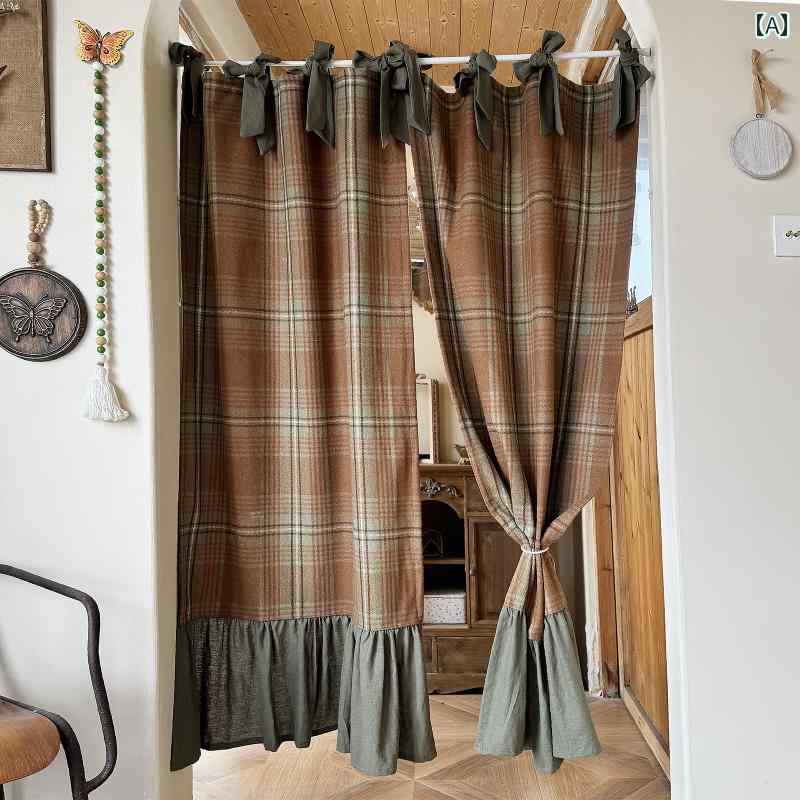 おしゃれ カーテン カフェにも メロウな アメリカン コーヒーの レトロ グリーン カーテン ドア 遮 光 厚手 ウール エアコン タイ フリー パンチング