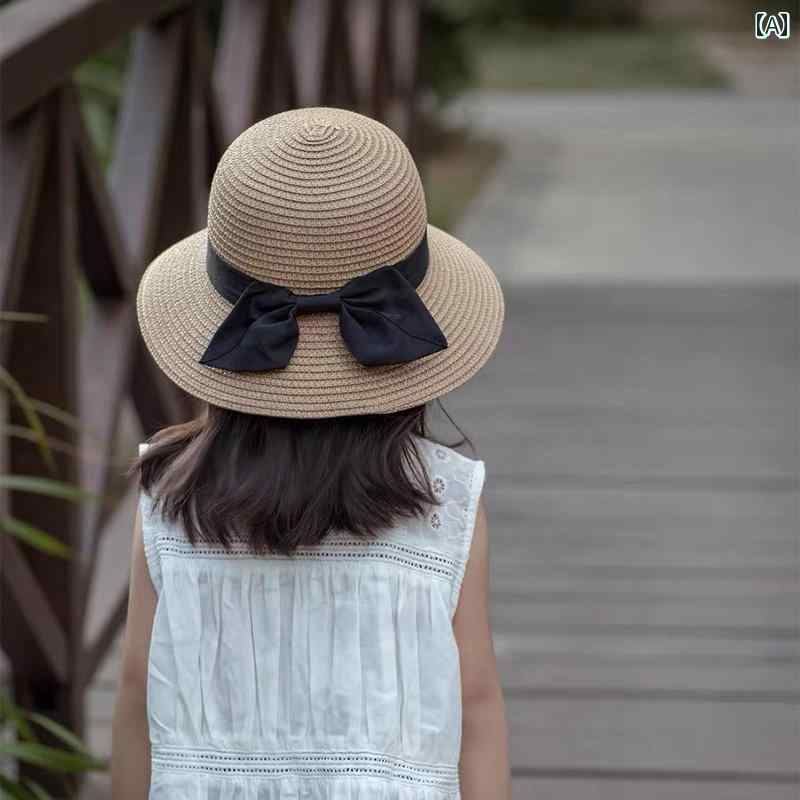 麦わら 帽子 かわいい 英国製 Next Kiss 子供用 麦わら 帽子 夏 親子 日焼け防止 ビーチハット リボン ..