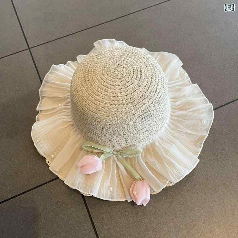 子供用 麦わら 帽子 夏の 子供用 麦わら 帽子 女の子用 つば 広の サンハット 日焼...