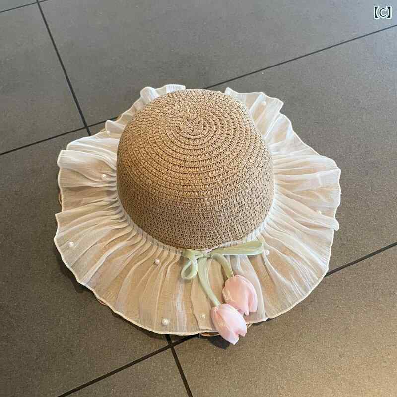 子供用 麦わら 帽子 夏の 子供用 麦わら 帽子 女の子用 つば 広の サンハット 日焼...