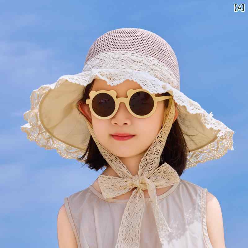 子供用 麦わら 帽子 子供用 サンハット 夏用 女の子用 レース 麦わら 帽子 ベビー ガール用 サンバイザ..