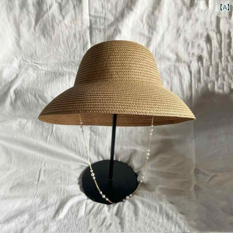 子供用 麦わら 帽子 レトロフレンチ 風 つば 広 女の子 春夏 ビーチ サンシェード パール キャットウォ..