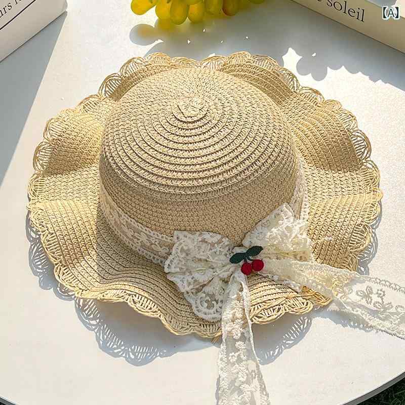 子供用 麦わら 帽子 子供用 レース 麦わら 帽子 女の子 夏用 日よけ 田園 風 サンハット 旅行 ベビー用..