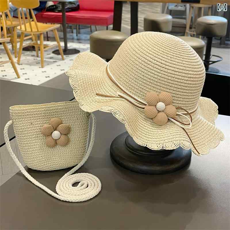 麦わら 帽子 かわいい 夏の 女の子用 サンハット 小さい プリンセス ビーチ用 日焼け防止 つば 広 帽子..